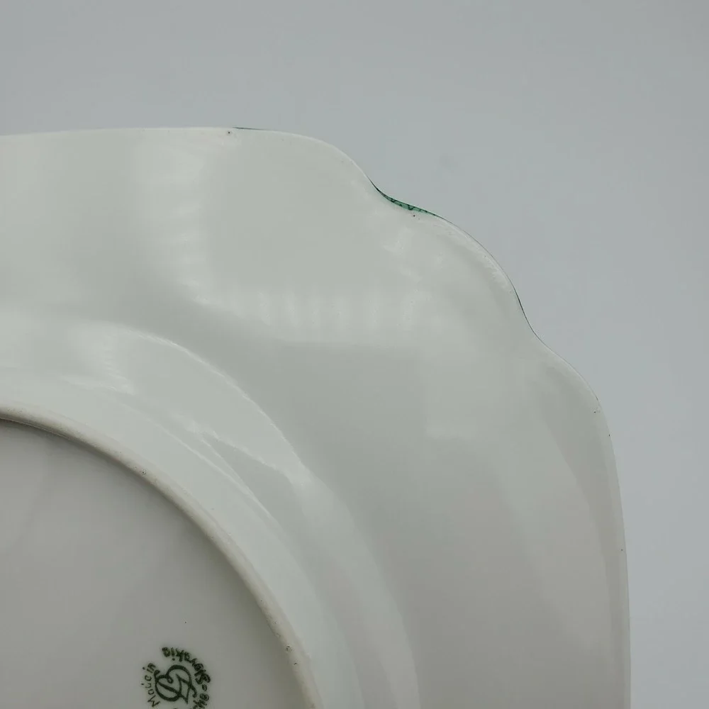 Gebruder Benedikt Czechoslovakia Bread Plate Gilt‎ Green Border Floral Basket 7